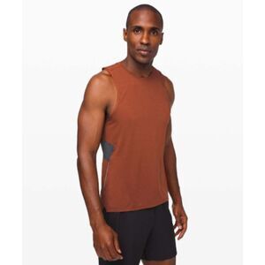 Lululemon Fast and Free Tank Men L Rust Orange Run Train Sleeveless Lightweight